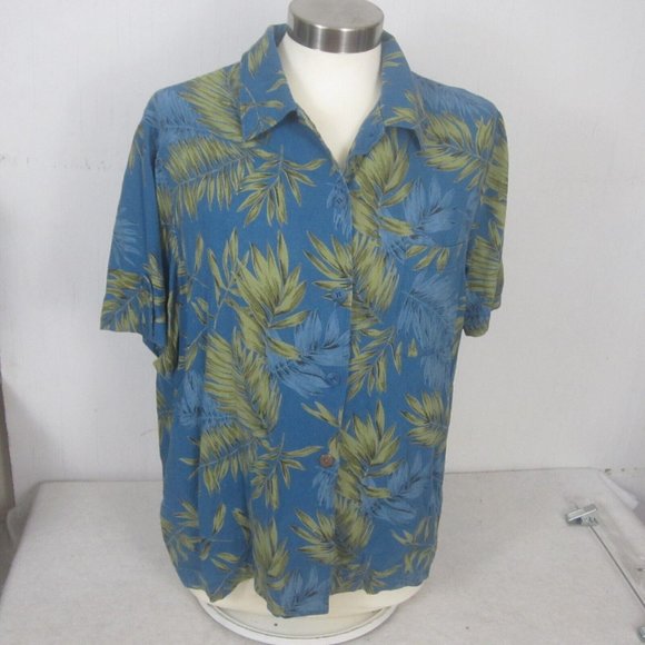 BeMode Women button up Hawaiian shirt silk sz L tropical luau pocket tiki bar - Picture 3 of 10